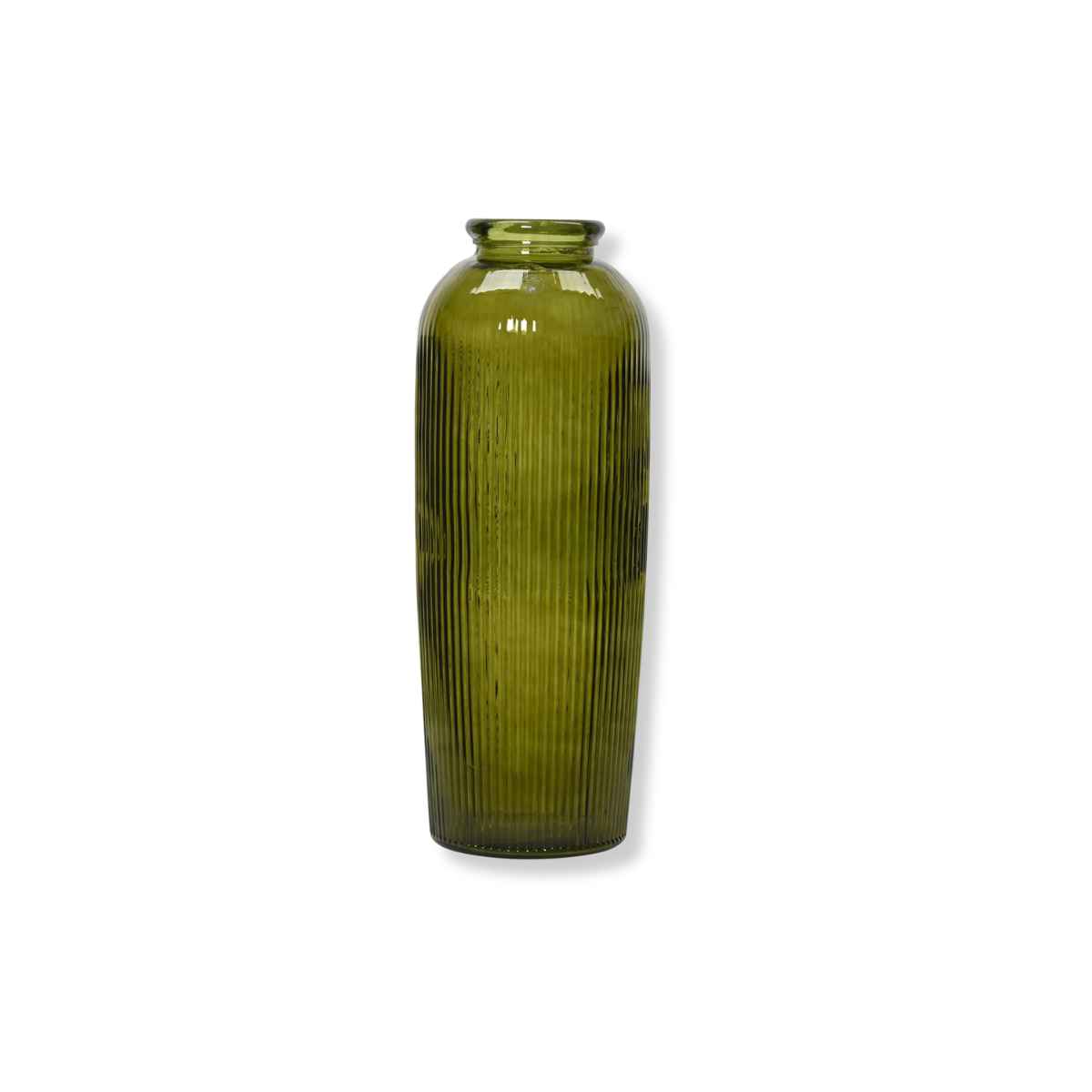 Висока ваза за под от рециклирано зелено стъкло.